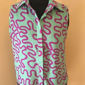 High low Seafoam top w/purple swirls & open back